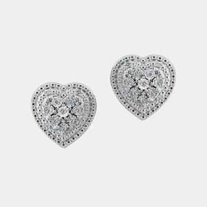 Elegant Silver & Diamond Heart Stud Earrings